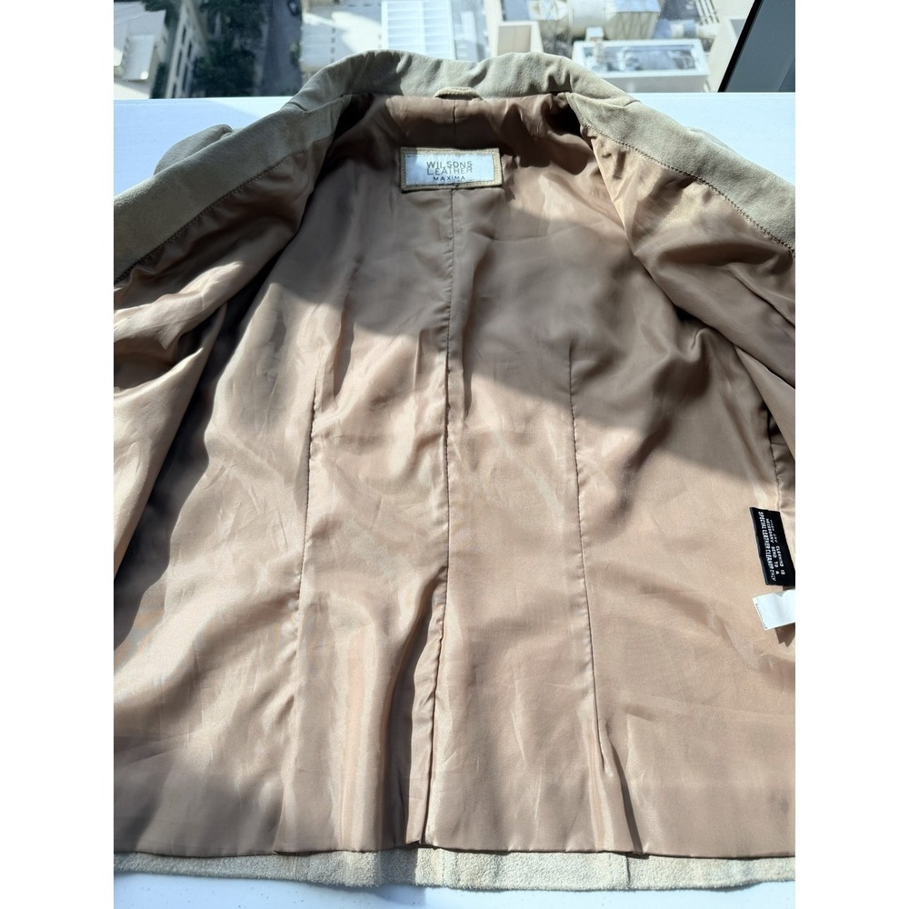 VTG Wilsons Leather Suede Lined Blazer M Camel Tan Puff‎ Sleeve Cowgirl Western - Picture 7 of 12